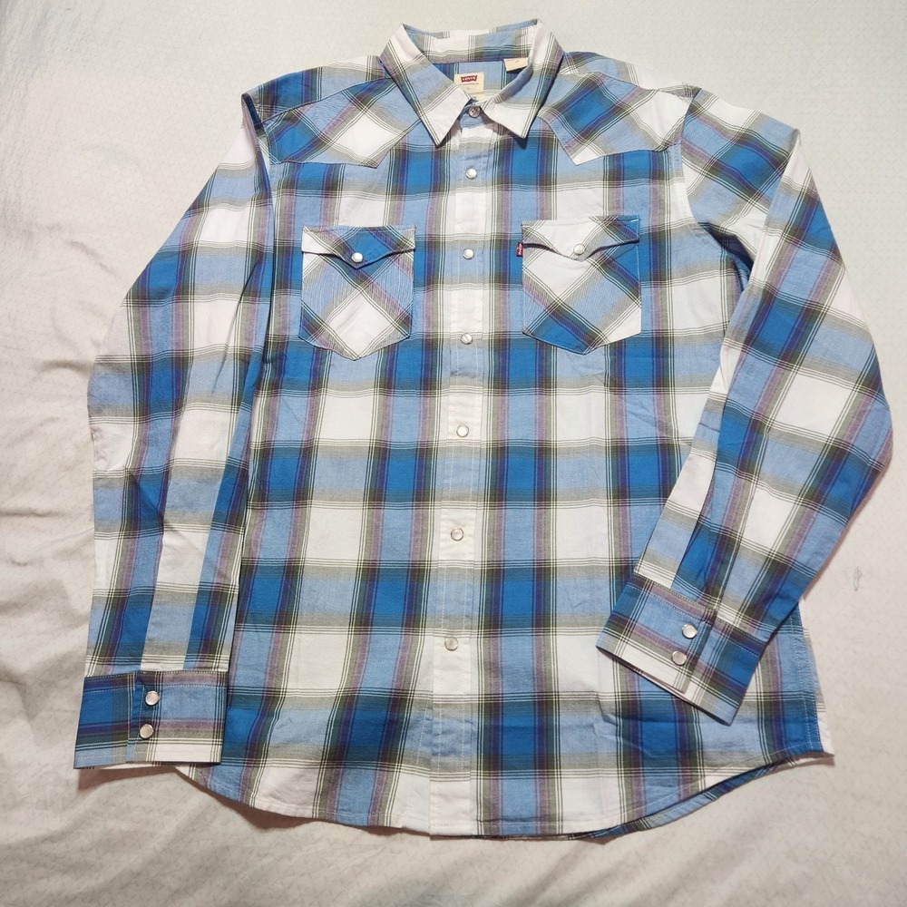 Levi's Men's Classic Western Standard Fit Shirt Van Plaid Sea of Bel-Blue Large